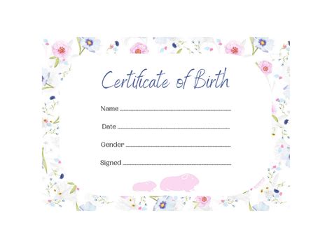 Guinea Pig Birth Certificate Printable PDF A4 Download Instant Print at Home Template Pink - Etsy