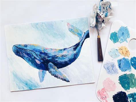 a whale! i did this with acrylics and a palette knife and like how it ...