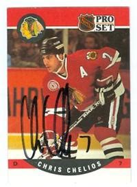 Chris Chelios autographed hockey card (Chicago Blackhawks) 1990 Pro Set #427