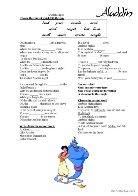 Arabian nights by Will Smith Lyrics: English ESL worksheets pdf & doc