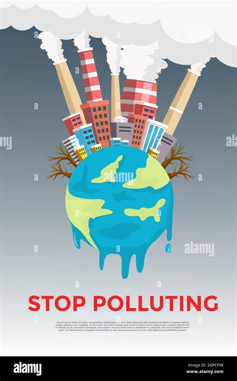 vector illustration banner poster environment city with highly air polluted from a factory ...