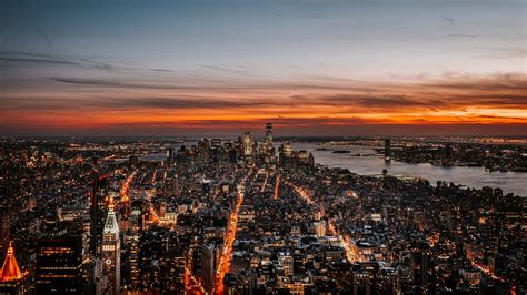 Wallpaper New York, Night City, Skyline, Sky, Dusk, - New York City Skyline Sunset Wide ...