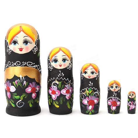 New 5pcs/set matryoshka russian nesting dolls babushka wooden black gift flowers Sale - Banggood ...