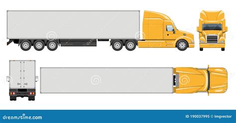 Realistic Semi Trailer Truck Vector Illustration Side, Front, Back, Top View Stock Vector ...