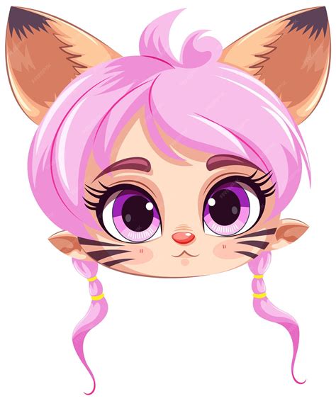 Premium Vector | Cat human hybrid face in fantasy cartoon style