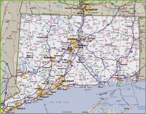 Large detailed map of Connecticut with cities and towns - Ontheworldmap.com