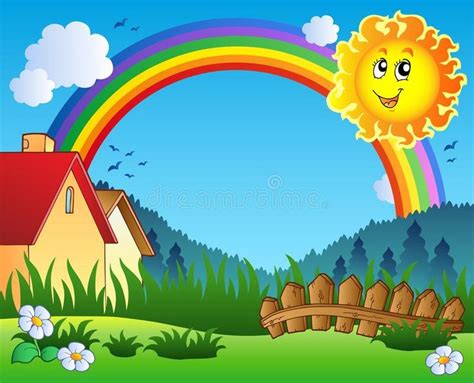 Landscape with Sun and rainbow. Illustration , #Affiliate, #Sun, # ...