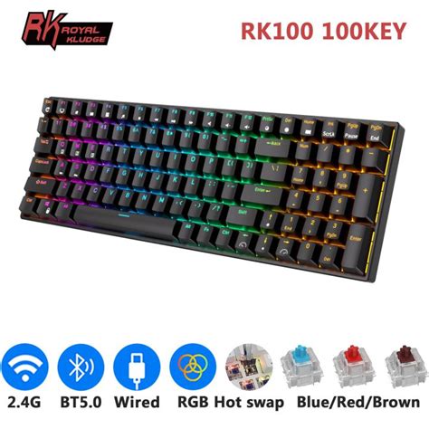 RK ROYAL KLUDGE RK100 2.4G Wireless/Bluetooth/Wired RGB Mechanical ...