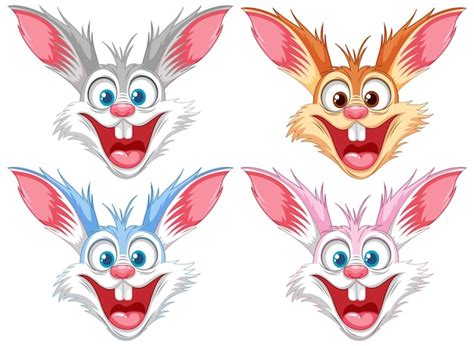 Premium Vector | Four Crazy Rabbit Cartoon Smiles