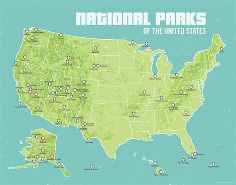 US National Parks Map 11x14 Print - Best Maps Ever