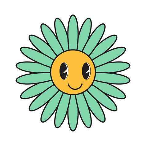 Groovy flower cartoon characters. Funny happy daisy with eyes and smile ...