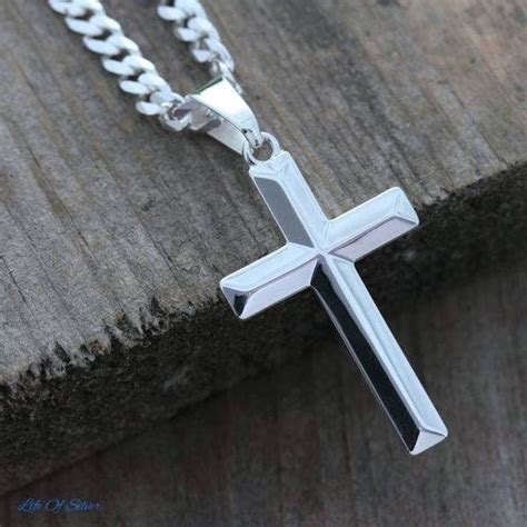 Sterling Silver Engraved Cross Necklace, Unisex Custom Silver Cross ...