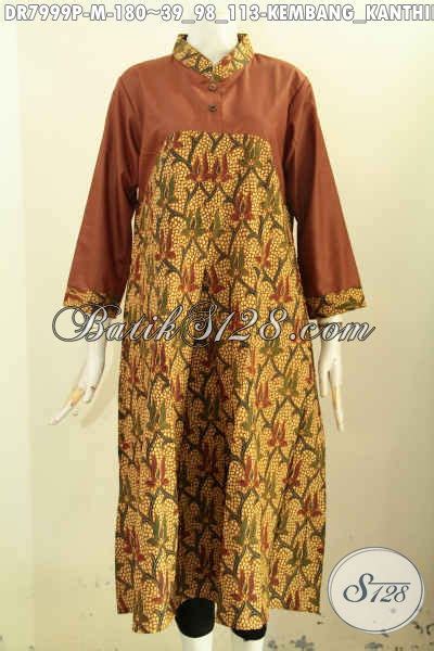 Dress Batik Motif Kembang Kanthil, Baju Batik Printing Desain Panjang ...