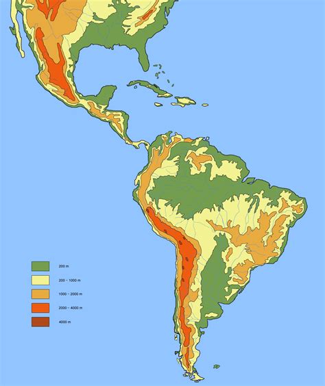 Large detailed physical and hydrographic map of Latin America. Latin America and hydrographic ...