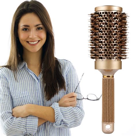 Large Round Brush for Blow Drying - Big Barrel Hair Brush with Natural Boar Bristle - Styling ...