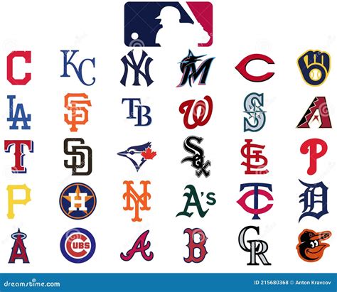 Set of all 30 mlb teams editorial stock photo. Illustration of flat ...