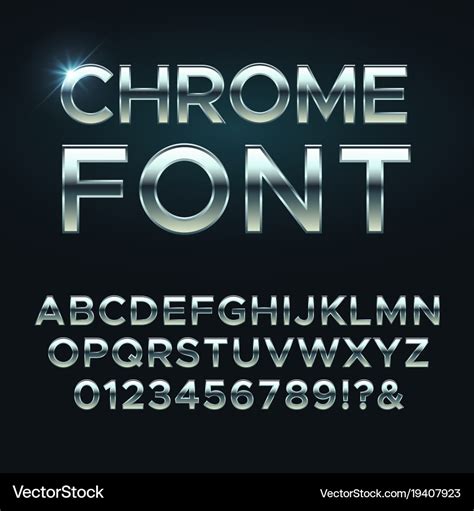 Chrome metal font steel metallic alphabet Vector Image