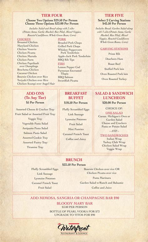 Banquet Menu - The Waterfront Restaurant & Lounge