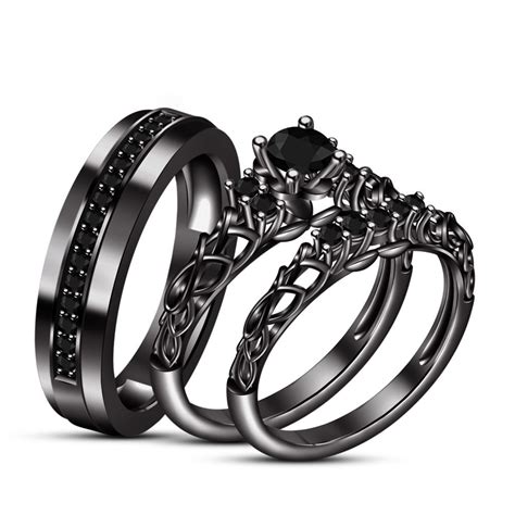 His And Hers Black Diamond Wedding Ring Sets - jenniemarieweddings