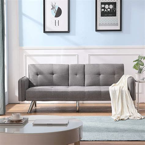 Modern Sleeper Sofa Futon Bed Couch Metal Legs and Upholstery Sofabed ...