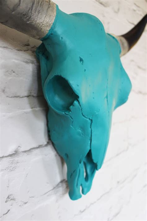 Teal Faux Cow Skull With Horns 3 Sizes Available | Etsy