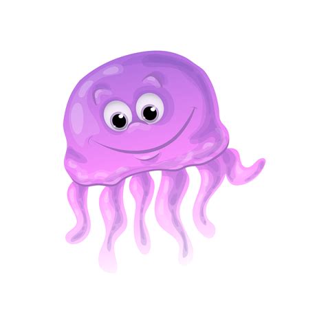 Cute happy jellyfish cartoon character sea animal vector illustration ...