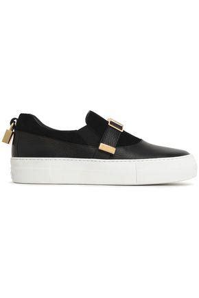 Buscemi Woman Embellished Suede And Textured-leather Slip-on Sneakers Black | ModeSens