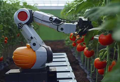 Technology automation of agriculture. Robot arm harvests vegetables in greenhouse 22479089 Stock ...