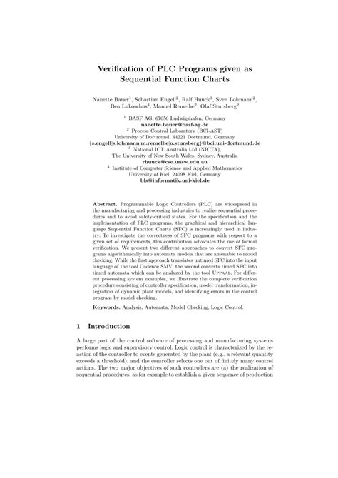 (PDF) Verification of PLC Programs Given as Sequential Function Charts