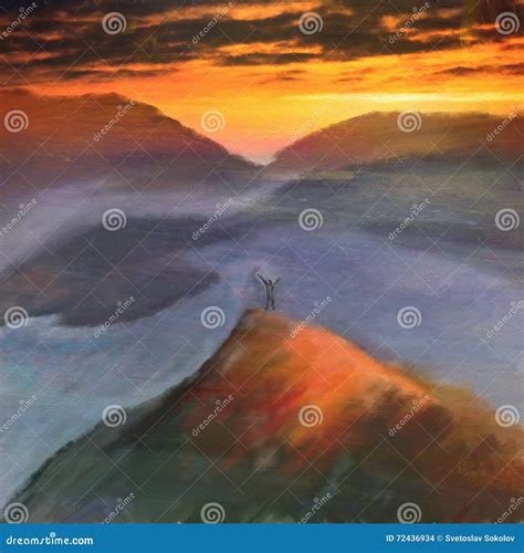 Watercolor mountain sunset stock illustration. Illustration of dawn - 72436934