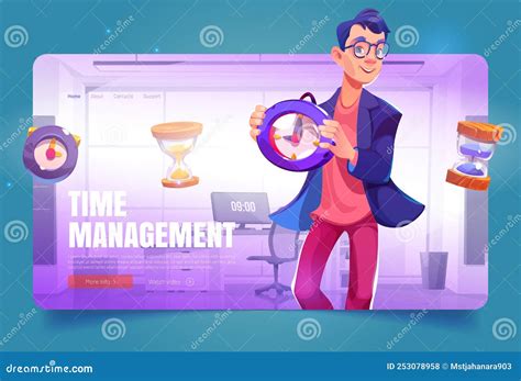 Time Management Cartoon Landing Page, Productivity Stock Vector ...