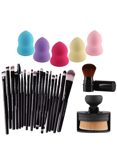 2018 20 Pcs Eye Makeup Brushes Set + 5 Pcs Makeup Sponges + Stamper Shape Foundation Brush ...