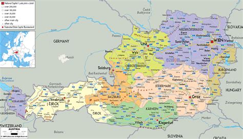 Detailed Political Map of Austria - Ezilon Maps