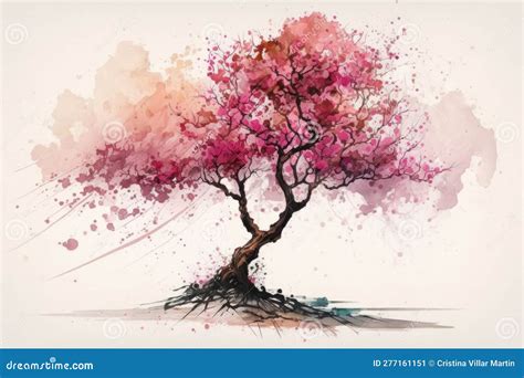 Japanese Sakura Tree, Watercolor Illustration Made with Generative AI. Stock Image - Image of ...