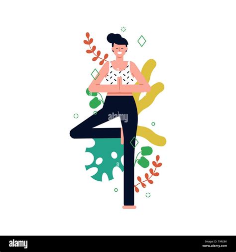 Yoga tree pose cartoon Stock Vector Images - Alamy