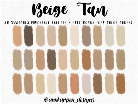 Beige Tan Procreate Palette 30 HEX Color Codes Instant - Etsy Canada