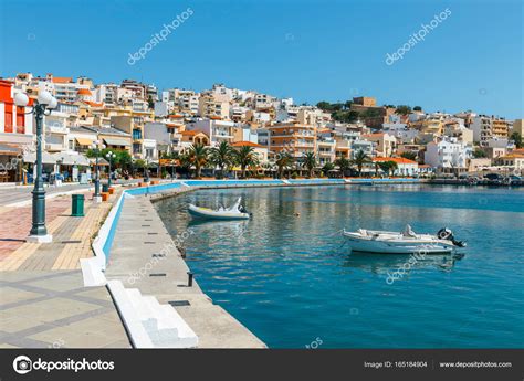 SITIA, CRETE, GREECE - JUNE 11, 2017: Seaport of Sitia town with moored traditional Greek ...