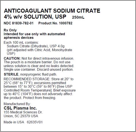 Sodium Citrate Anticoagulant Solution: Package Insert / Prescribing Info