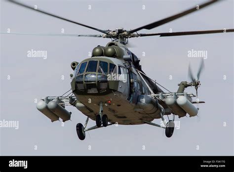 A Mil Mi-17 helicopter of the Czech Air Force in flight over Hradec Kralove, Czech Republic ...