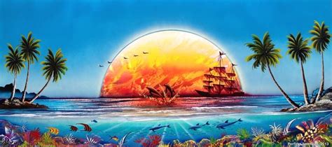 Coral Reef Sunset Painting by Porfirio Jimenez