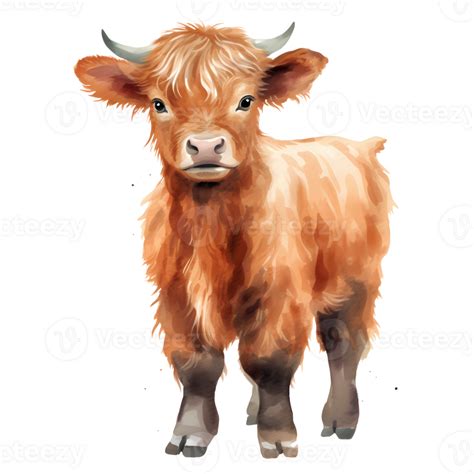 Cute Baby Highland Cow Watercolor AI Generative 27236052 PNG