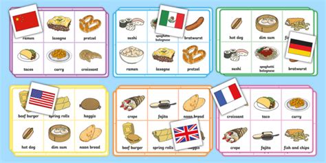 World Cuisine Bingo - Popular Meals From Around the World