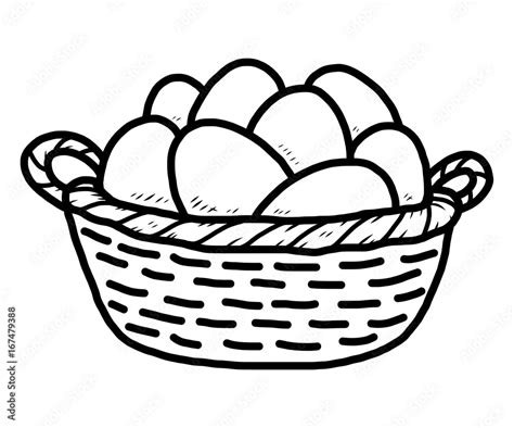 egg in basket / cartoon vector and illustration, black and white, hand ...