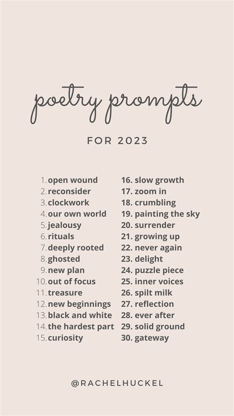 A Month of Poetry Writing Prompts for 2023 — Rachel H | Poetry