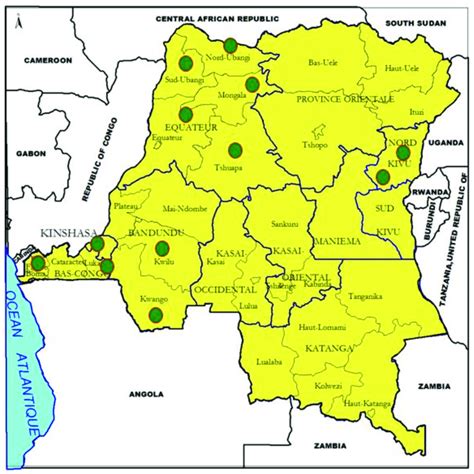 Map of the Democratic Republic of the Congo (DRC). Study areas are... | Download Scientific Diagram