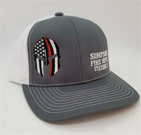 Custom Fire Department Red Stripe Helmet Adjustable Hat - Many Hat ...