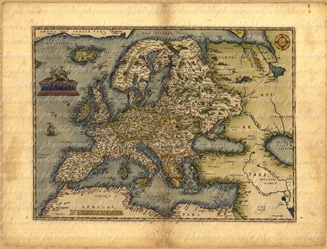 Old Map of Europe From 1500s 081 Ancient Old World Cartography Digital Image Download Spain ...