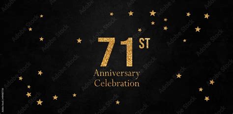 71st Anniversary celebration. Golden number 71 with golden stars, birthday card, celebration ...