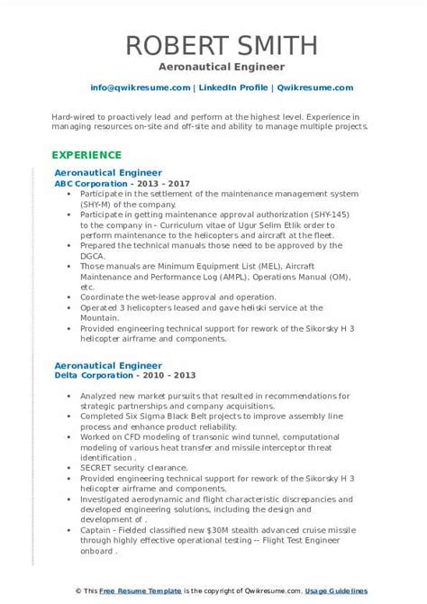 Aeronautical Engineer Resume Samples | QwikResume