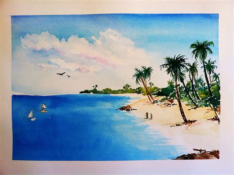 Tropical Beach Watercolor at PaintingValley.com | Explore collection of Tropical Beach Watercolor